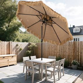 Costway Ombrellone da spiaggia con manovella facile da tavolo da patio a doppio livello, Ombrellone tiki di paglia 299 cm Naturale