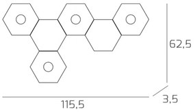Plafoniera Moderna 6 Moduli Hexagon Metallo Foglia Oro 4 Luci Led 12X4W