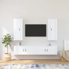 Set Di Mobili Porta Tv 4 Pz Bianco Lucido İn Legno Multistrato /