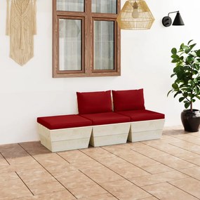 Set divani da giardino su pallet 3 pz con cuscini legno abete