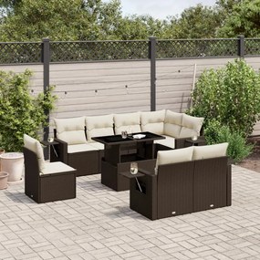 Set divani da giardino 9pz con cuscini marrone in polyrattan