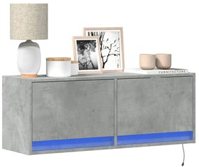 Mobile Tv A Parete Con Luci Led Grigio Cemento 100x31x35 Cm /