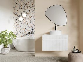 Mobile sotto lavabo sospeso scanalato 80 cm Bianco con piano di appoggio - SATARA