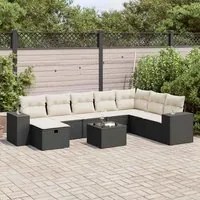 Set Divani da Giardino 9 pz con Cuscini Nero in Polyrattan 3325742