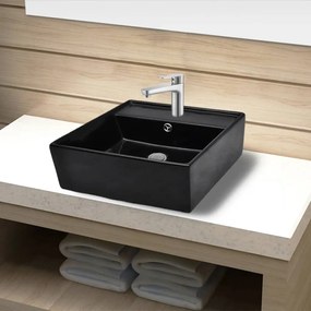 Lavandino İn Ceramica Nera Quadrato Con Foro Rubinetto/ Trabocco /