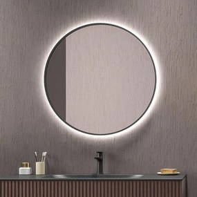 Specchio tondo led retroilluminato 80 cm cornice nera | KAM-S8000N - KAMALU