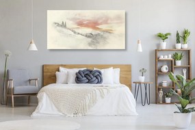 Quadro su tela – Sole calante sulle montagne innevate