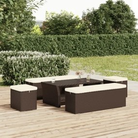 Panca Ottomana con Cuscino Marrone 110x30x40 cm in Polyrattan