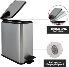 Cestino per la spazzatura color argento opaco in acciaio con pedale 5 l Erik – Spirella