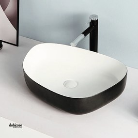 Lavabo D'Appoggio Asimmetrico Ruvido "Break The Rules" Da 54,7 Cm In Ceramica Finitura Nero Matto/Bianco Matto