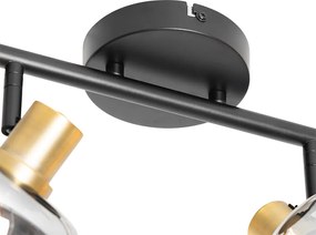 Faretto da soffitto smart nero con oro e vetro fumé 4 luci incl. 4 Wifi P45 - Zuzanna