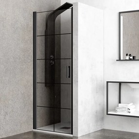 Kamalu - porta doccia 70 cm battente con profili neri e serigrafia nera nico-b3000
