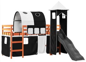 Letto a soppalco con torre bambini bianco e nero 80x200cm pino