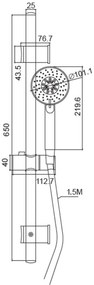 New line asta doccia 65 cm in acciaio con doccetta 5jet e flessibile 150 cm cromo