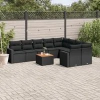 Set Divani da Giardino 10pz con Cuscini in Polyrattan Nero 3256608