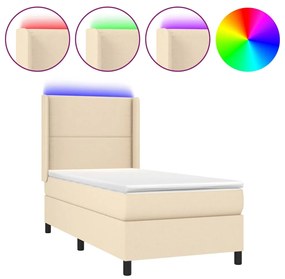 Letto a molle con materasso e led crema 90x200 cm in tessuto