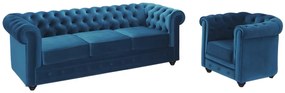 Divano CHESTERFIELD 3 posti e poltrona in velluto Verde petrolio
