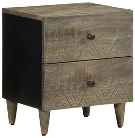Comodino Grigio Chiaro 40x33x46 Cm İn Legno Massello Di Mango /