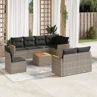 Set Divano da Giardino 9 pz con Cuscini Grigio in Polyrattan 3258574