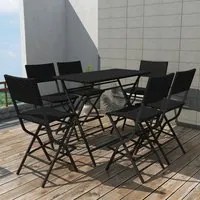 Set da Giardino 7 pz Pieghevole in Acciaio e Polyrattan Nero cod mxl 35435