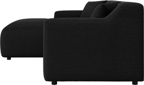 Divano angolare nero (con penisola a sinistra e chaise lounge) rivestito in velluto a coste Martin – Ropez