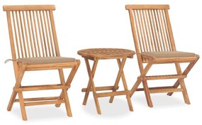 Set Da Pranzo Giardino Pieghevole 3 Pz Cuscino Massello Di Teak /