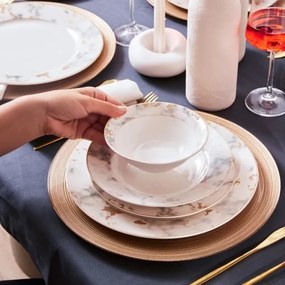Set da tavola 24 pezzi in porcellana, bianco/grigio