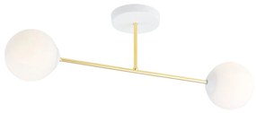 Plafoniera Moderna Magnium 2 Luci In Acciao Oro E Sfere In Vetro Bianco