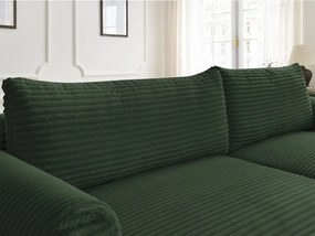 Divano angolare in verde scuro allungabile (con penisola a destra) con rivestimento in velluto a coste Lucien – Bobochic Paris