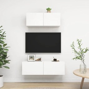 Set Mobili Porta Tv 2 Pz Bianco İn Legno Multistrato /