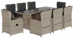 Set pranzo da giardino 9pz con cuscini grigio chiaro polyrattan