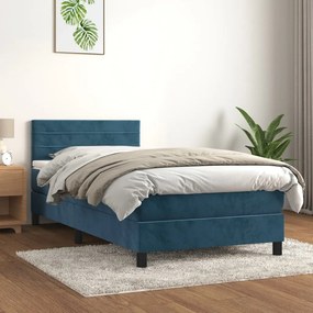 Giroletto A Molle Con Materasso Blu Scuro 80x200 Cm İn Velluto /