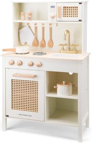Cucina in legno - bianca con dettagli in rattan