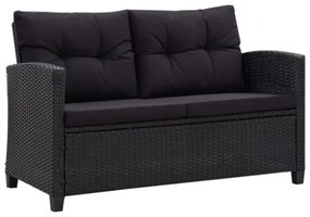 Divano da Giardino 2 Posti con Cuscini Nero 124 cm Polyrattan