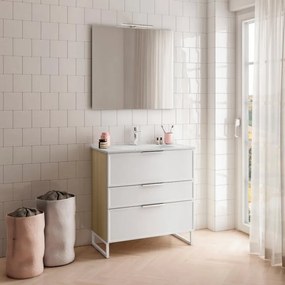 Mobile sottolavabo e lavabo Quadra per vasca centrale natura/bianco in mdf L 80 x H 93 x P 46 cm 3 cassetti