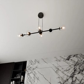 Lampadario a Sospensione in Acciaio e Vetro ROSSI 6 Nero 6xE14 Colore delle Sfere Trasparente