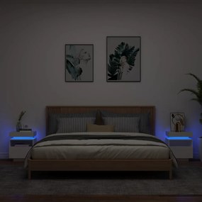 Comodini con luci led 2pz bianchi 40x39x48,5 cm