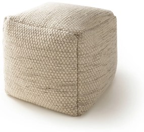 benuta Pure Pouf in lana fatto a mano Rocco Crema 45x45x45 cm - Tappeto fibra naturale