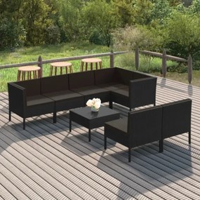 Set Divani da Giardino 8 pz con Cuscini in Polyrattan Nero