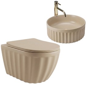 Set: WC sospeso + Lavabo da appoggio Rea Duo Caffe Latte Matt