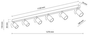 Faretto da soffitto Top, nero, 127 cm, a 6 luci, metallo, GU10 Top TK Lighting, dimmerabile, Nero, Soggiorno / Sala da pranzo, Metallo, Moderno, Faretto alogeno