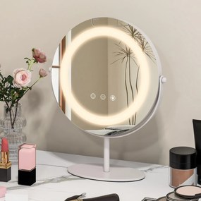 Costway Specchio per il trucco da 25 cm con luci dimmerabile a 3 colori touch screen, Specchio illuminato per tavolo Bianco