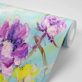 Carta da parati – Fiori viola e gialli dipinti