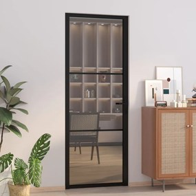 Porta Interna 76x201,5 Cm Nero Opaco Vetro Esg E Alluminio /