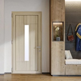 Portoncino d'ingresso DOLCETTI in PVC pannello bugnato mod.191 con vetro L 80 x H 210 cm in PVC quercia polacca, apertura spingere a sinistra, falso telaio non incluso