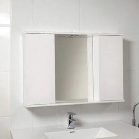 Specchiera bagno Bianco Lucido 92 cm a 2 ante lisce con luce LED