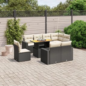 Set divani da giardino 9 pz con cuscini nero in polyrattan