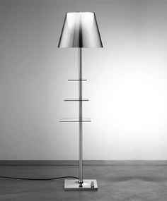 Flos Bibliotheque Nationale Lampada Da pavimento H.150 con mensole portaoggetti a luce diffusa argento alluminato