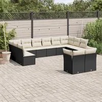 Set Divani da Giardino 12 pz con Cuscini Nero in Polyrattan 3250265