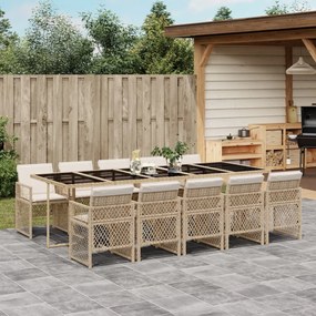 Set da pranzo da giardino 11 pz con cuscini beige in polyrattan